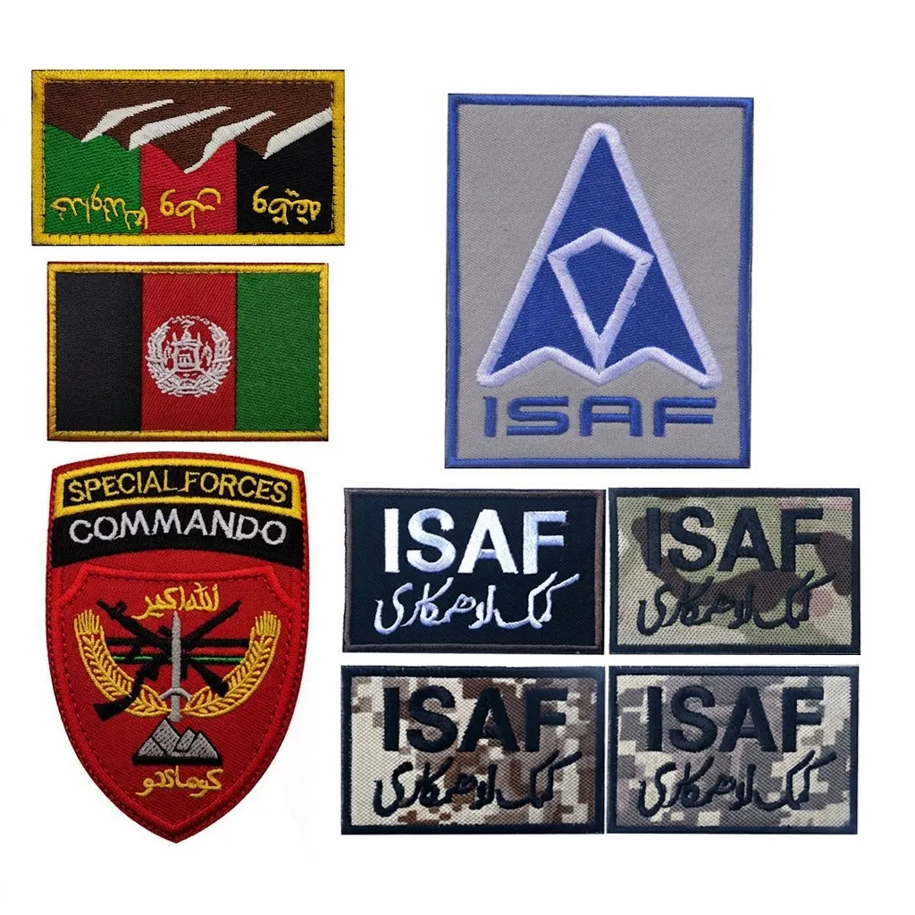 Tactical Morale Patch Afghanistan Flag ISAF Special Forces Commando Military Embroidery Fabric Badge Hook Loop Backing