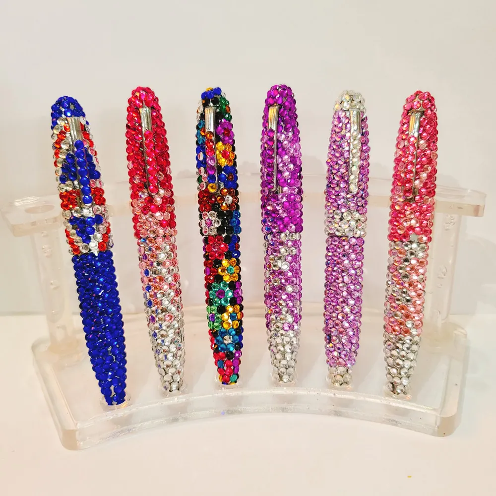Ballpoint Pen Metal Body With Rhinestone Crystal Handmade Sparkly Portable Rotary Writing Stationery For Office School