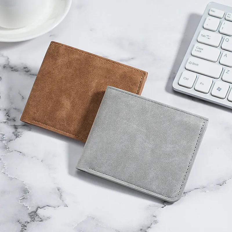 Men Wallet Frosted PU Leather Ultra Thin Multi Slot Card Holder Business Minimalist Bifold Long Short Purse