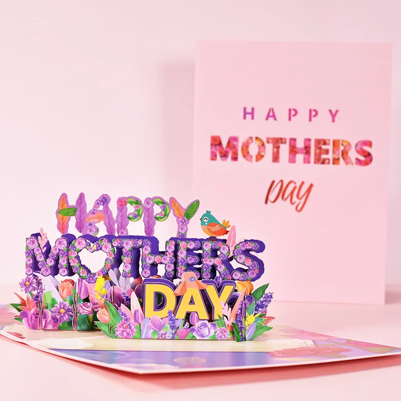 Mothers Day 3D Pop Up Greeting Card Handmade Special Paper Floral Elephant Penguin Design Mother Birthday Holiday Message Card