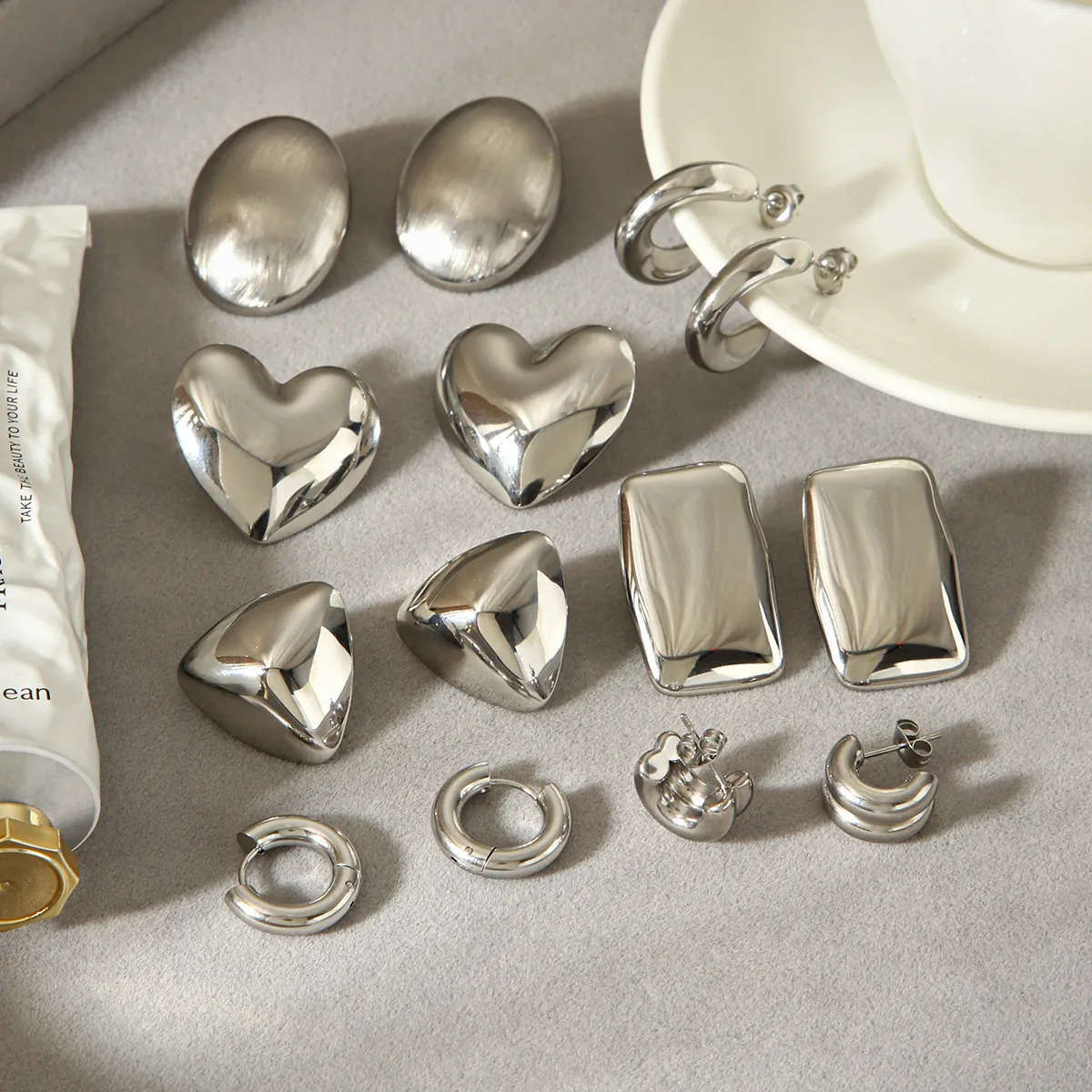 Boucles D'oreilles Minimalistes En Acier Inoxydable Pour Femmes Géométrique Coeur Goutte Ovale En Forme De C Bijoux Polis