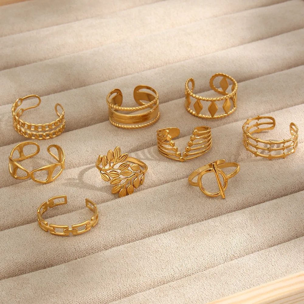 Geometric Rings Stainless Steel Adjustable Open Band Fashion Jewelry For Women Elegant Gold Plated Minimalist Accessory