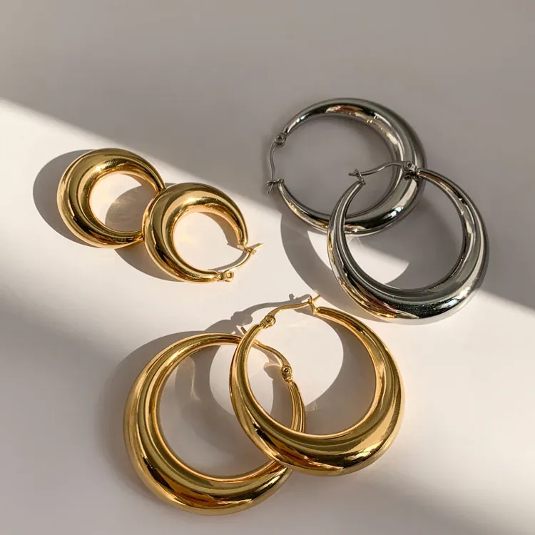 Chunky Hoop Ohrringe Minimalistisch Geometrisch Poliert Vergoldetes Kupfer C Form Mit Kupfer Ohrstecker Vintage Damen