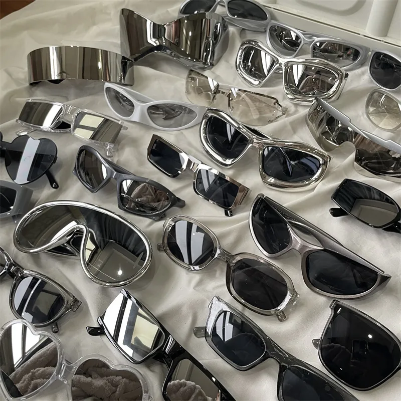 Fashion Sports Sunglasses Metal Frame Mercury Lens Y2K Future Cyberpunk Style Outdoor Cycling For Men Women