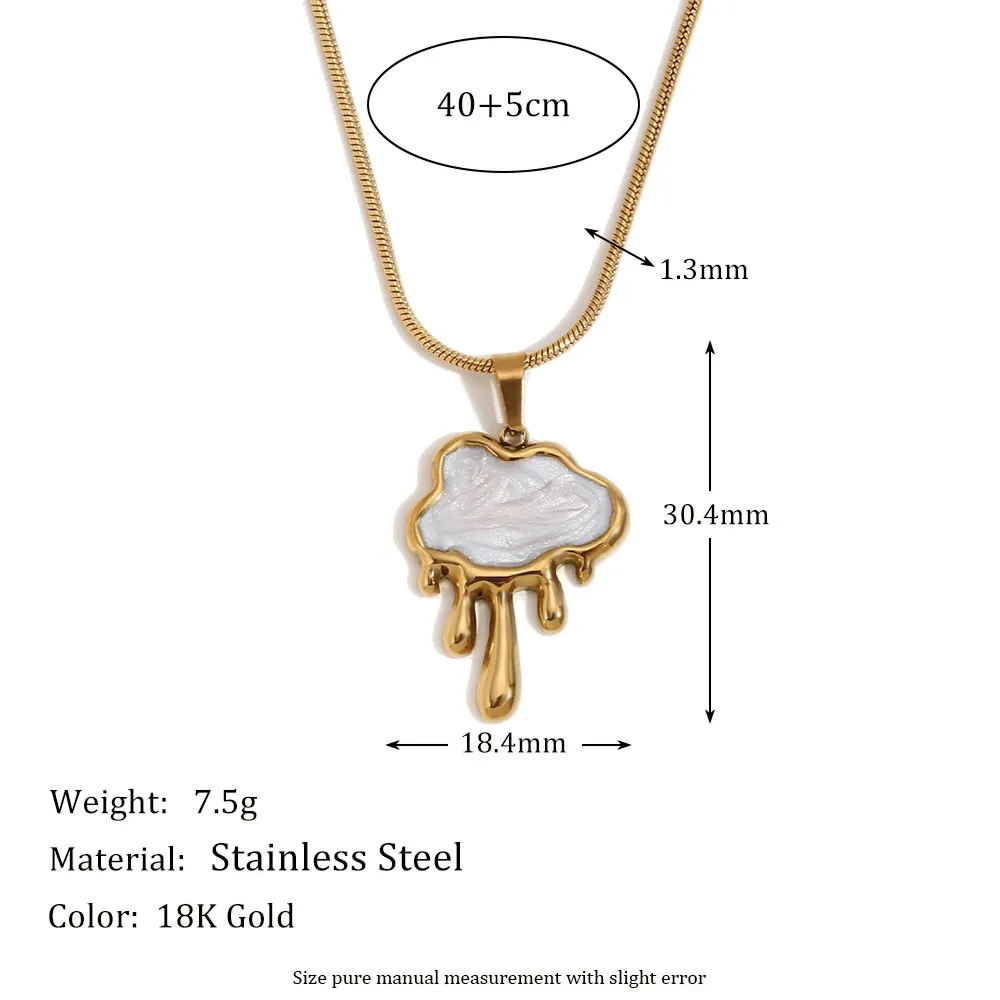 French Retro Stainless Steel Shell Cloud Tassel Pendant Necklace Stud Earrings 18K Gold Plated Fluid Metal Jewelry For Women