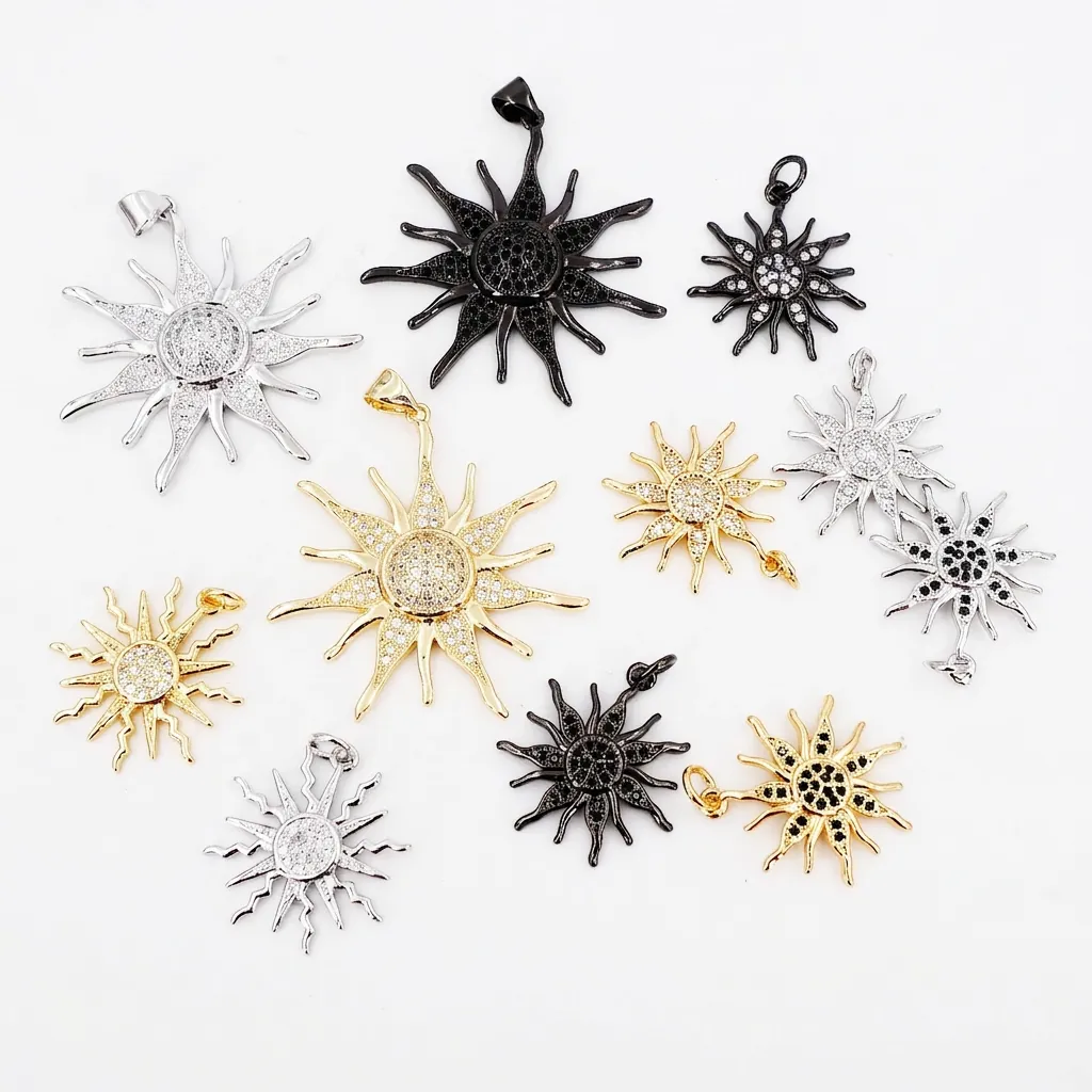 Sun Pendant Charm Copper Sunflower Shape Micro Cubic Zirconia 18K Gold Plated For Jewelry Making DIY Fashion Accessories