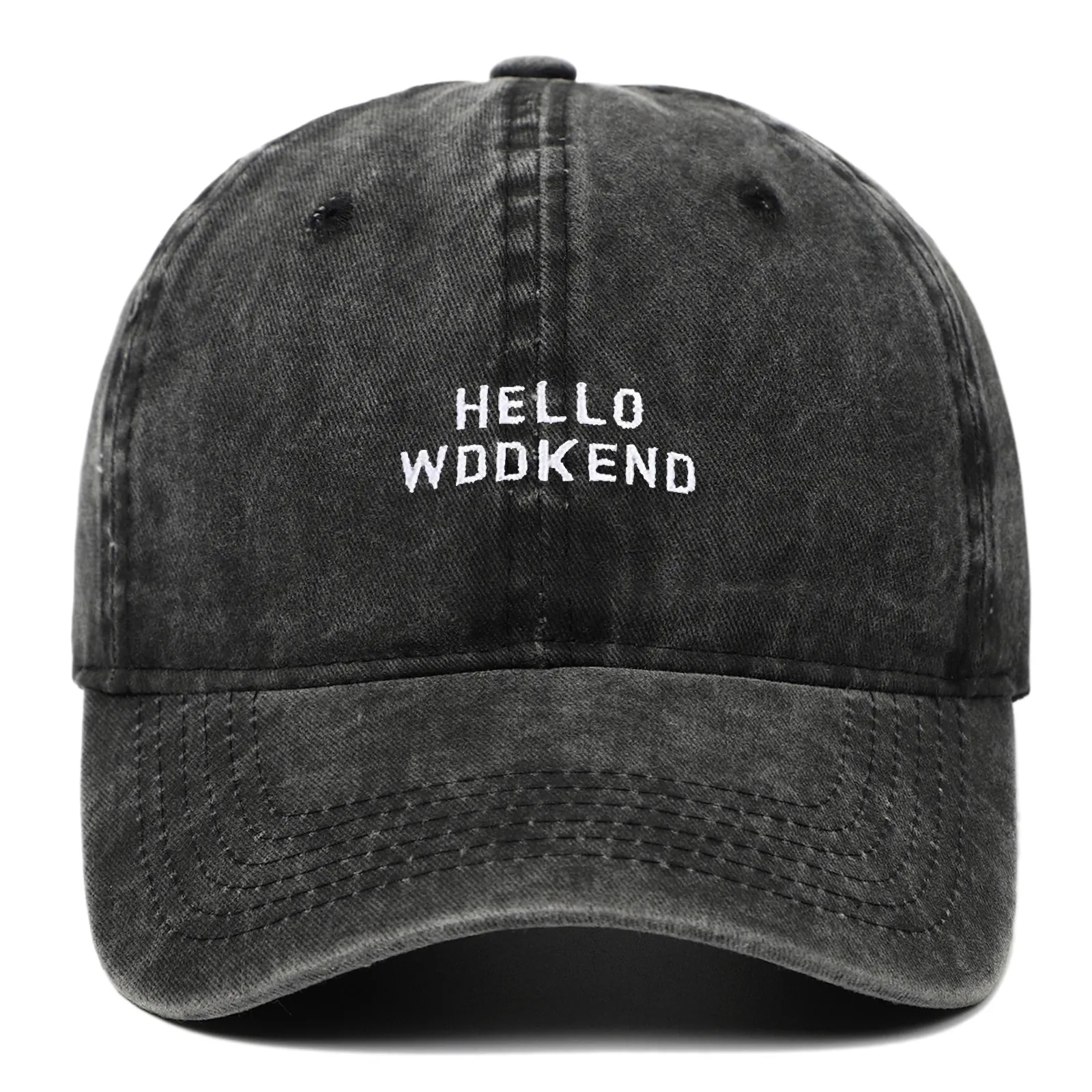 Washed Cotton Baseball Cap Vintage Distressed Hello Weekend Embroidery Adjustable Unisex Outdoor Sun Hat