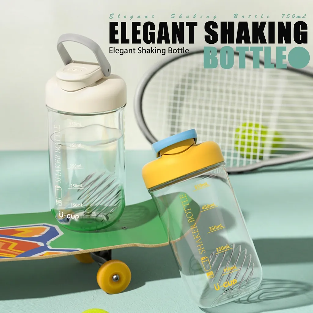 Shaker Bottle With 304 Stainless Steel Mixing Ball Tritan Plastic Sports Water Cup With Scale Markings Portable Strap