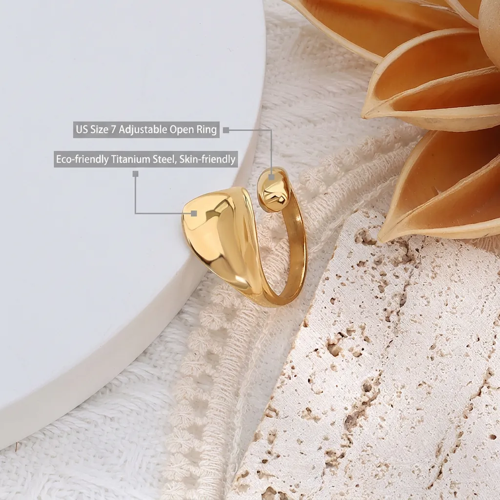Onregelmatige Geometrische Ring Minimalistische Vloeibare Metaaltextuur Titanium Staal 18K Verguld Verstelbaar Mode-Sieraden