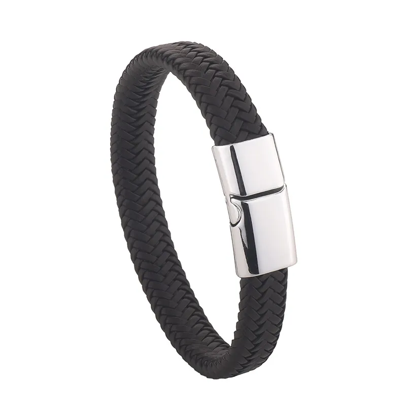 Men Woven Leather Bracelet With Alloy Magnetic Clasp Twisted Bangle Punk Casual Fashion Jewelry