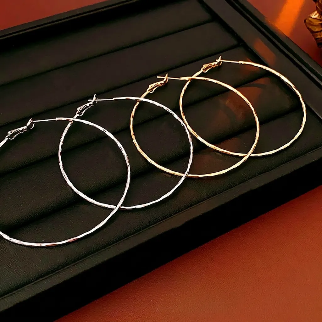 Grandi Orecchini A Cerchio Geometrici In Rame Con Perno In Argento Texture Martellata Gioielli Minimalisti Per Donna