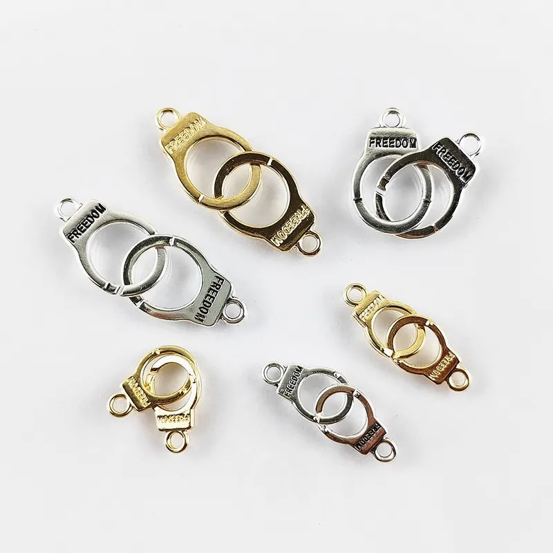 Freedom Handcuff Connector Charms Zinc Alloy Double Hole Pendants For DIY Jewelry Making Bracelet Necklace Punk Style