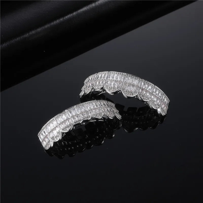 Hip Hop Copper Teeth Grillz Set Full Rhinestone Iced Out Grillz Gold Silver Color Mouth Decor For Men Women Jewelry