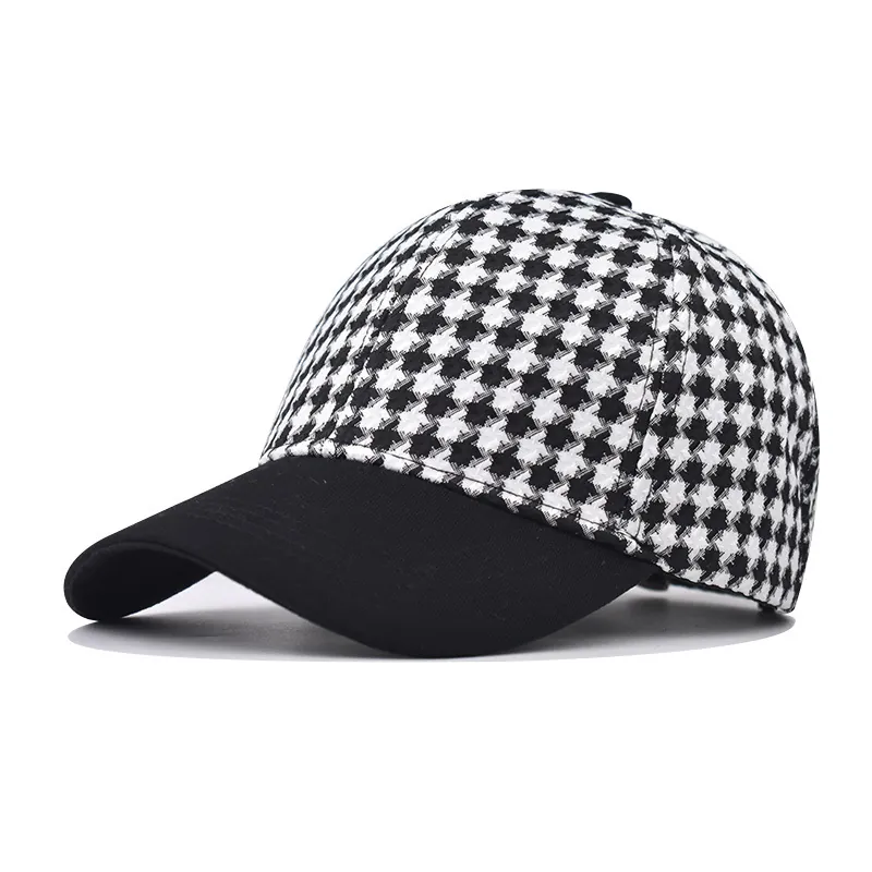 Houndstooth Plaid Baseball Cap Vintage Adjustable Fashion Sun Hat For Men Women Polyester Cotton Blend