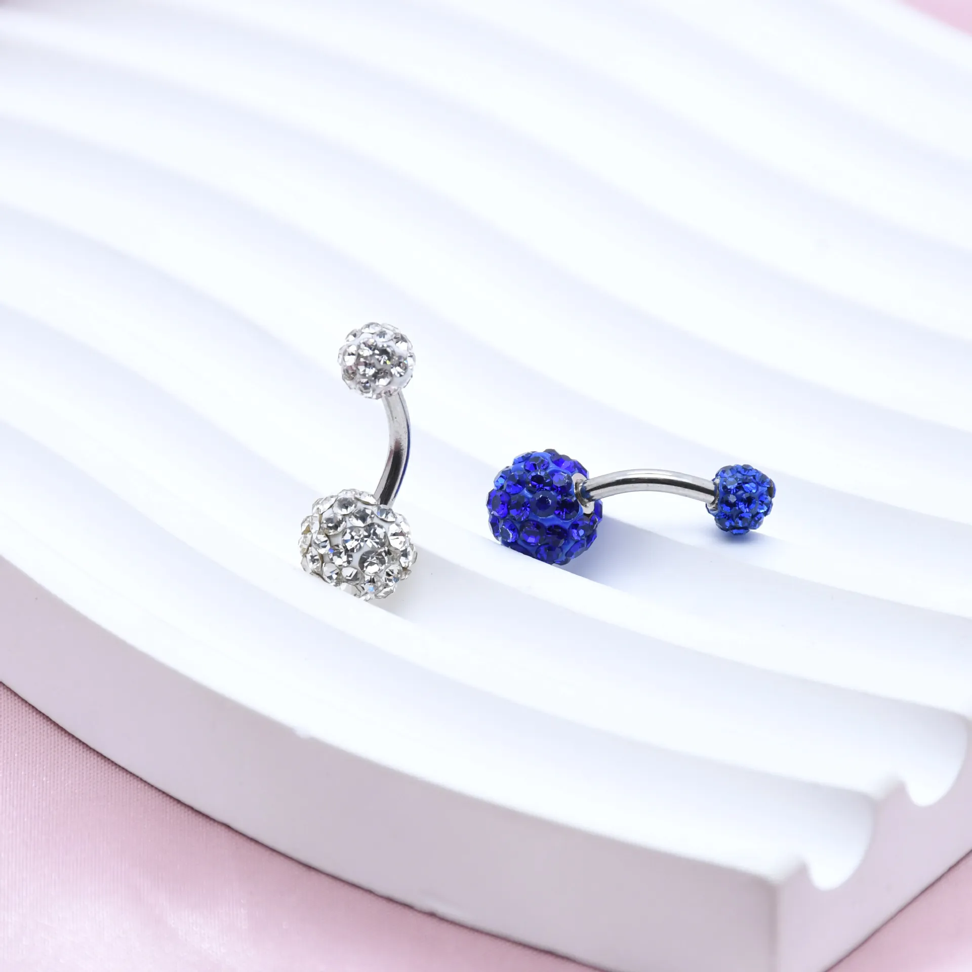 Pave Rhinestone Disco Ball Belly Button Ring Stainless Steel Curved Navel Piercing Jewelry For Women Body Piercing Jewelry