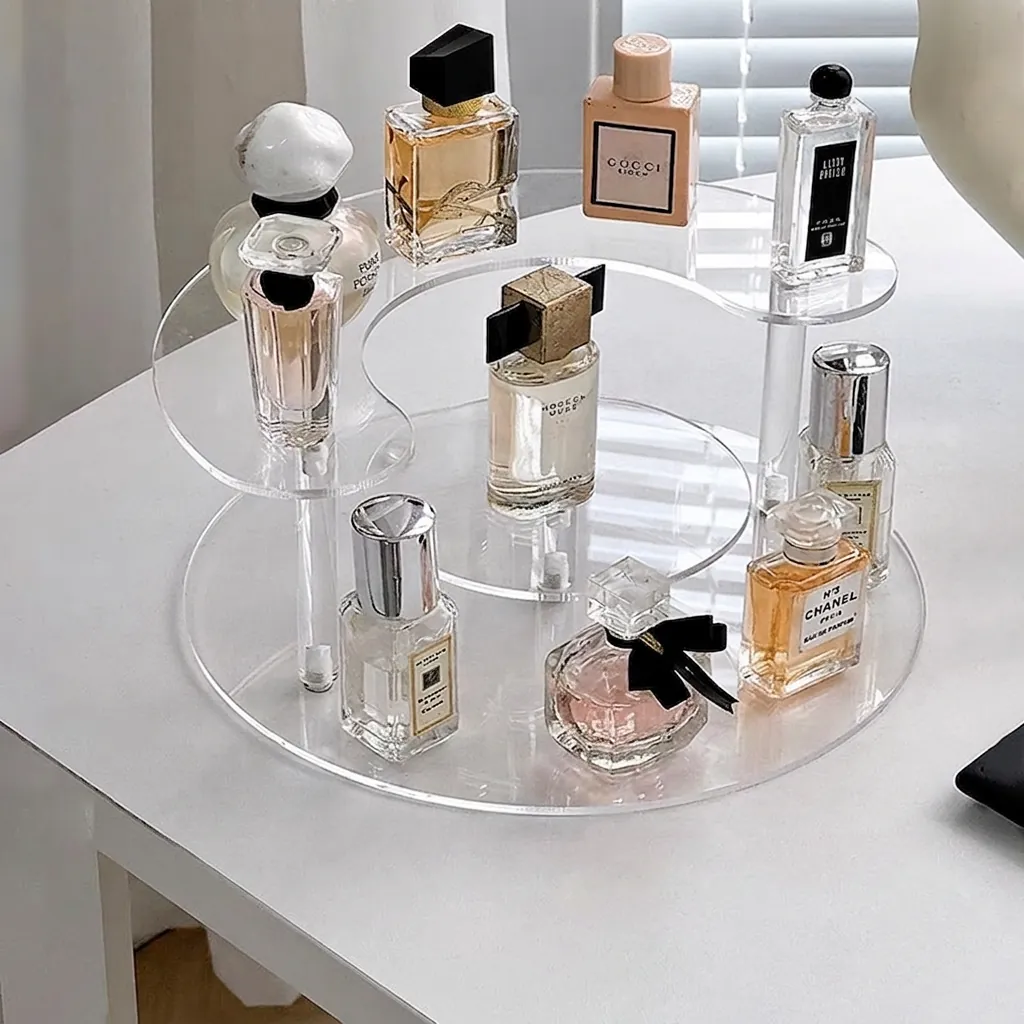 Klarer Acryl Parfüm Display Ständer Mehrschichtiger Riser Gestufter Organizer Für Kosmetik Kollektion Desktop Halbkreis