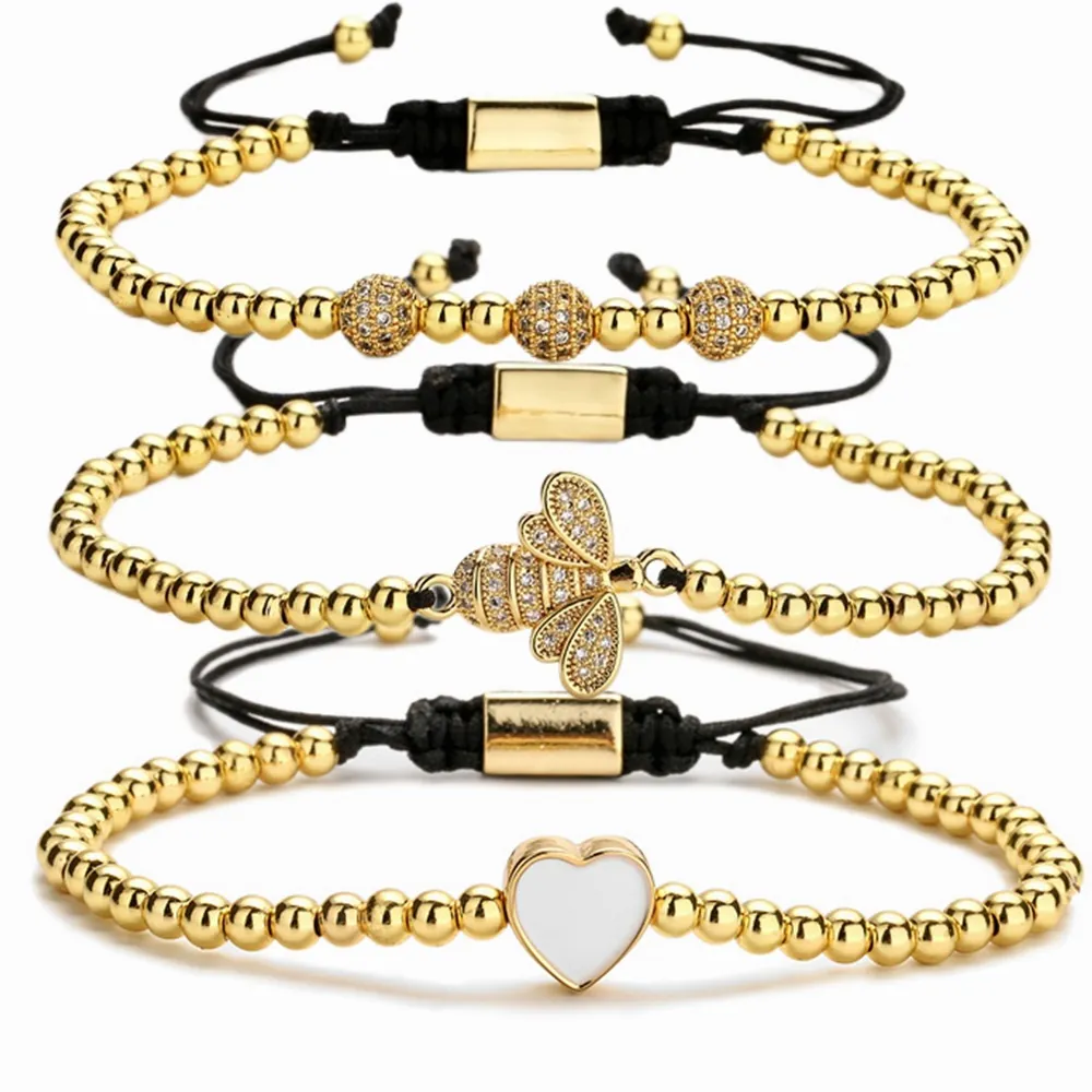 Adjustable Bee Heart Zirconia Charm Bracelet For Women Men Copper Micro Pave Minimalist Fashion Jewelry