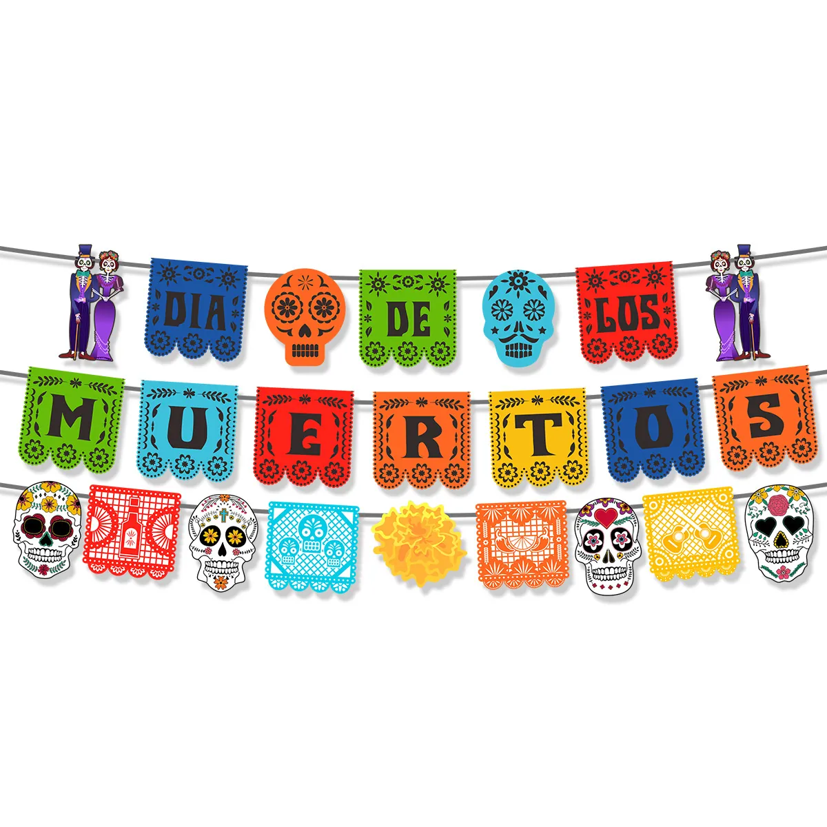 Decorazioni Per Feste Messicane Del Giorno Dei Morti Teschi Di Zucchero Colorati Banner In Carta Ghirlanda Appesa