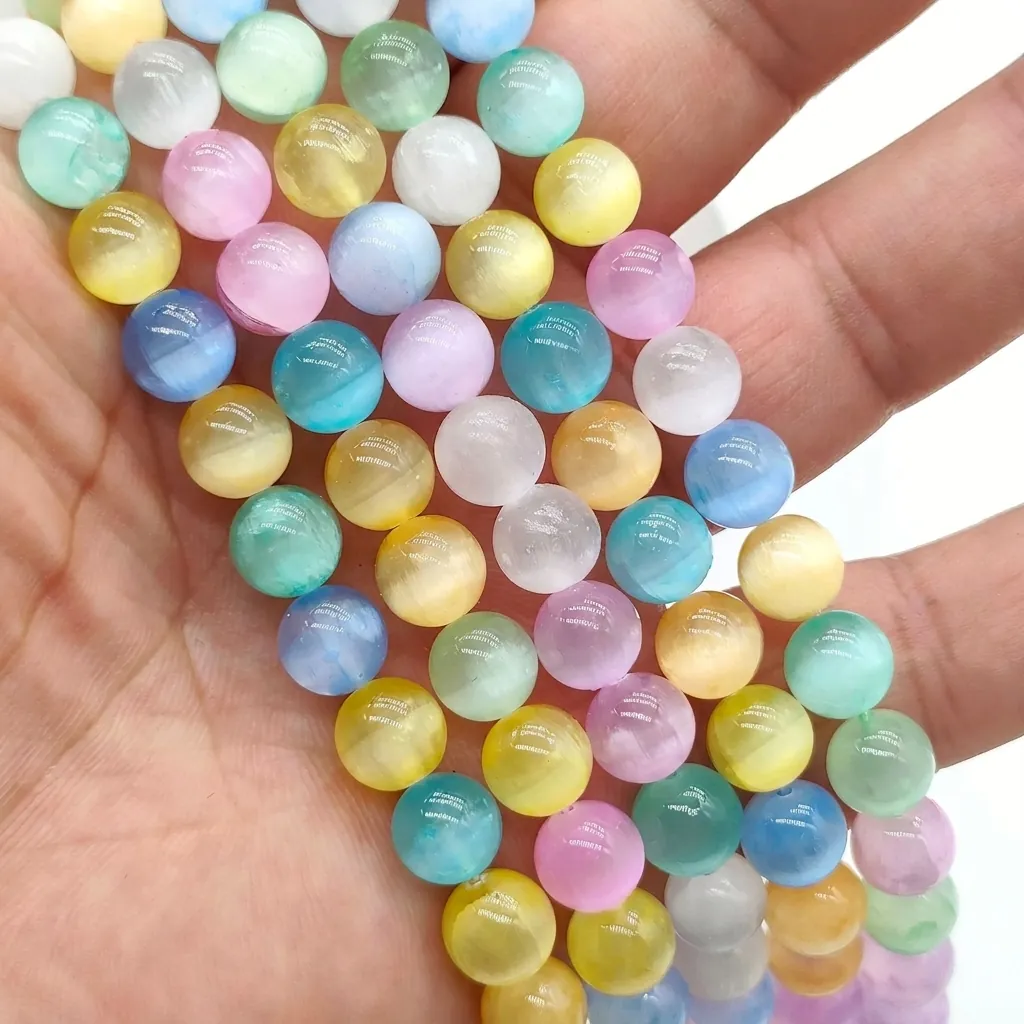 Mixed Colors Cat Eye Round Beads Natural Gypsum Stone Loose Beads For DIY Jewelry Making Bracelet Necklace Handcraft