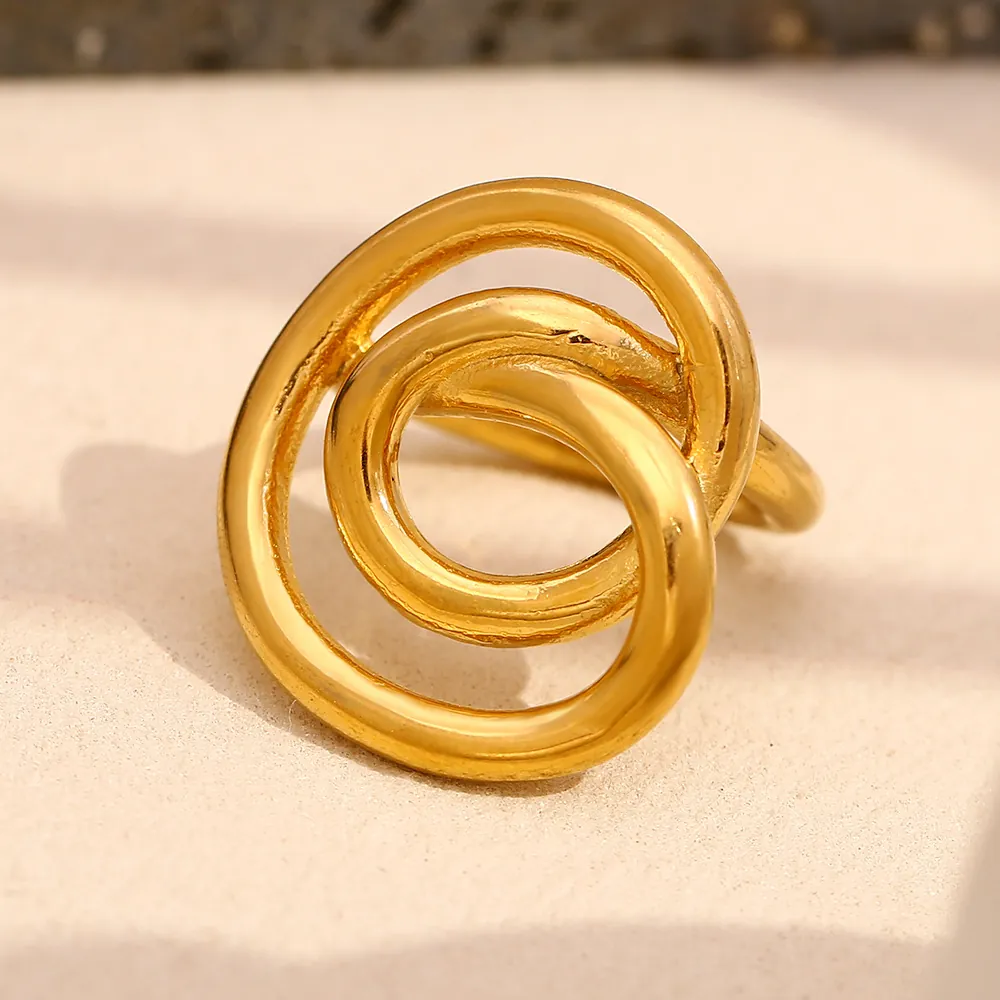 Bague Nœud En Acier Inoxydable Plaqué Or 18K Géométrique Double Couche Torsadée Polie Chic Bijoux Minimalistes Pour Femmes