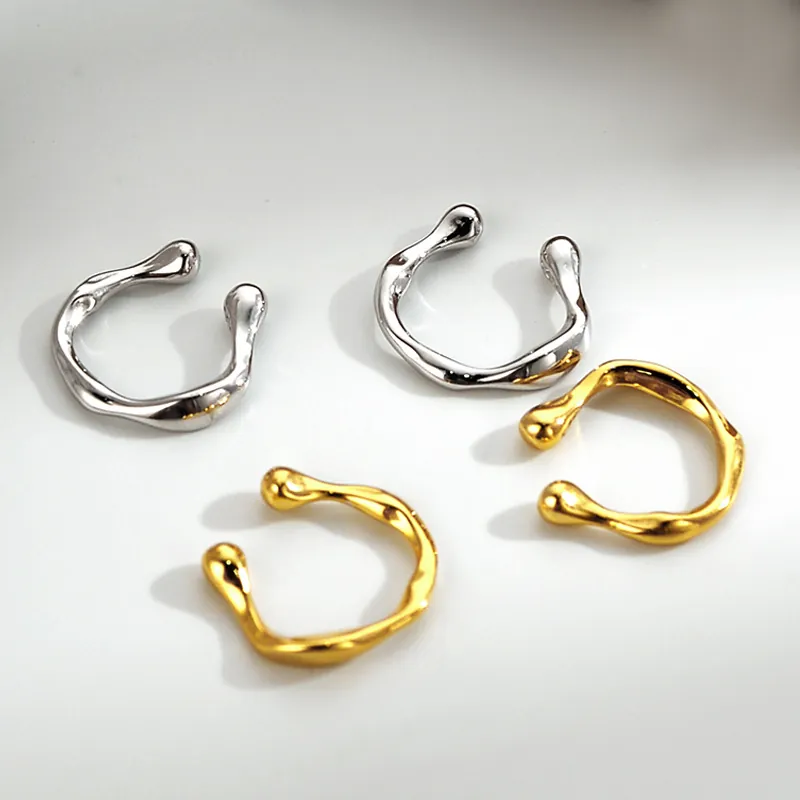 Orecchini a Clip Minimalisti in Argento Sterling S925 a Forma di Metallo Liquido Irregolare Non Forati per Donna Gioielli Regalo