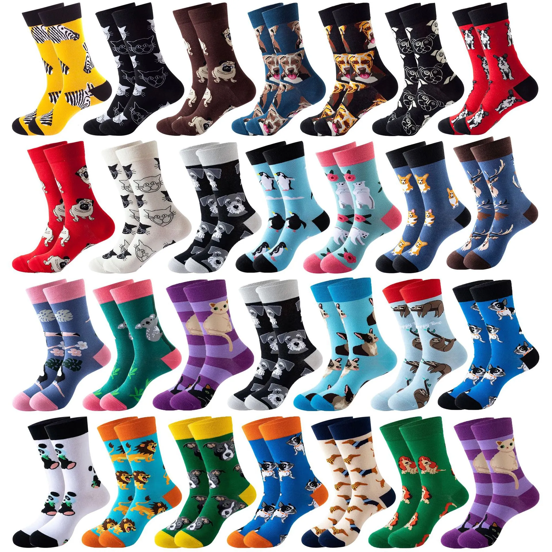 Crew Socken Cartoon Tier Muster Baumwollmischung Bunt Modisch Atmungsaktiv Mittellang Neuheit Lässig Hund Katze Unisex