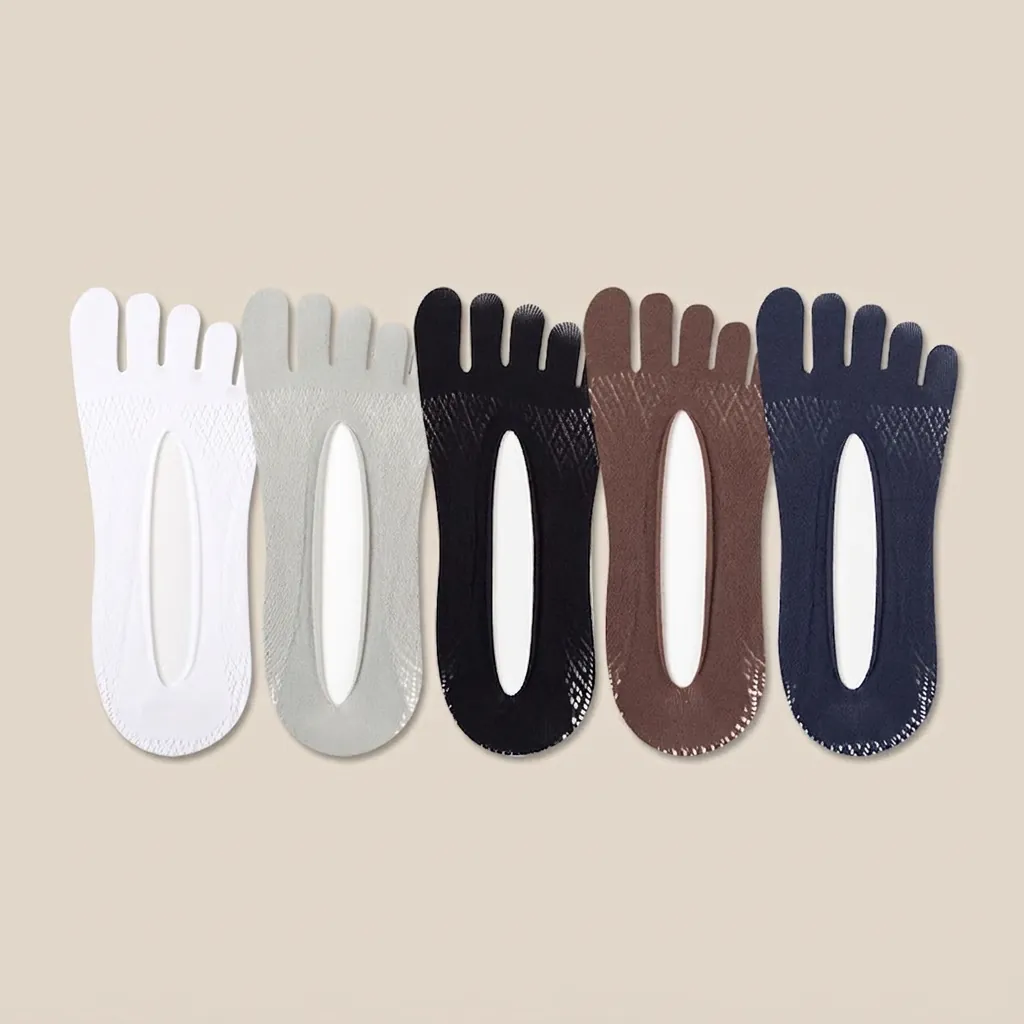 Men Thin Velvet Five-Toe No Show Socks Polyester Mesh Breathable Invisible Socks Low Cut Liner Non-Slip Toe Separation Socks