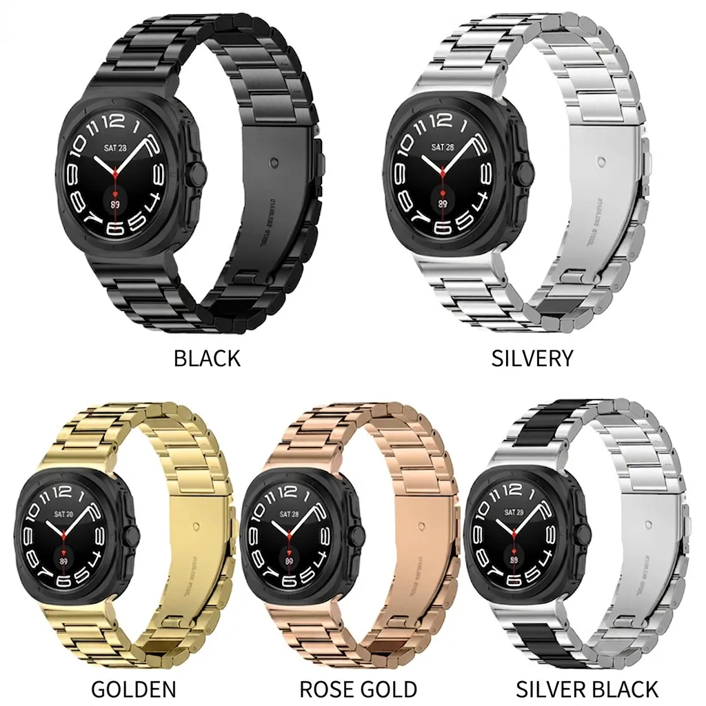 Correa de Reloj de Tres Perlas de Acero Inoxidable Compatible Con Samsung Watch Ultra 2 8 Classic 47mm Banda de Repuesto Metal