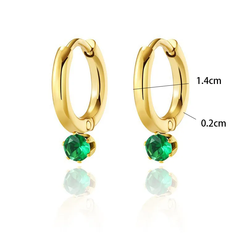 Stainless Steel Green Rhinestone Hoop Earrings For Women Gold Plated Geometric Round Drop Earrings Niche Design Fashion Jewelry