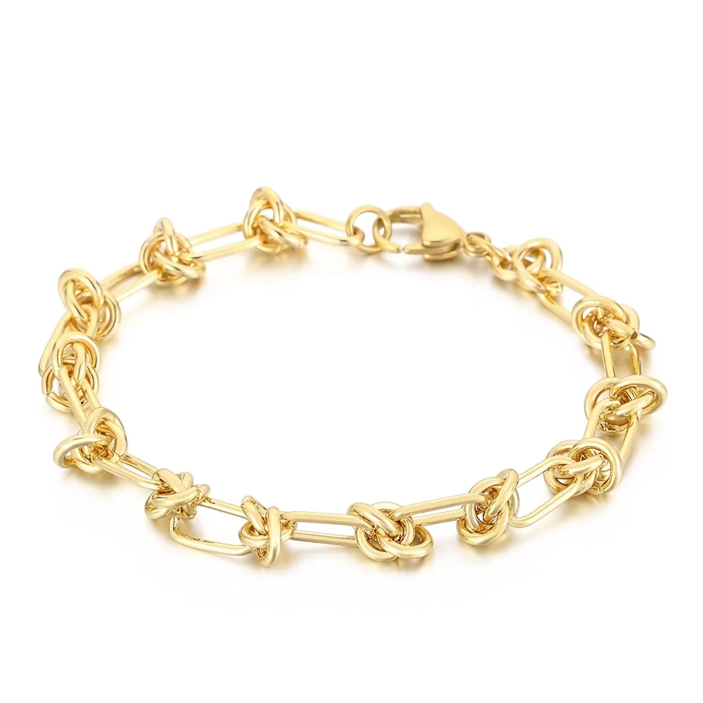Bracciale A Catena Con Nodo Acciaio Inossidabile Maglia Rettangolo Gioielli Stile Industriale Minimalista Per Donne Chiusura A Aragosta