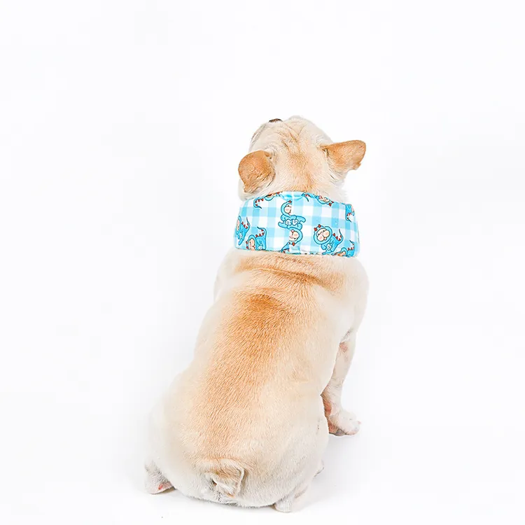Pet Cooling Scarf Canvas Heatstroke Prevention Adjustable Neck Wrap Reusable Cooling Collar Cartoon Print For Dogs Cats