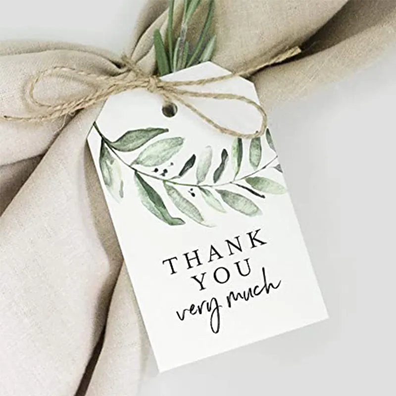Thank You Gift Tags Leaf Pattern Paper Hanging Labels For Wedding Birthday Party Favor Stationery