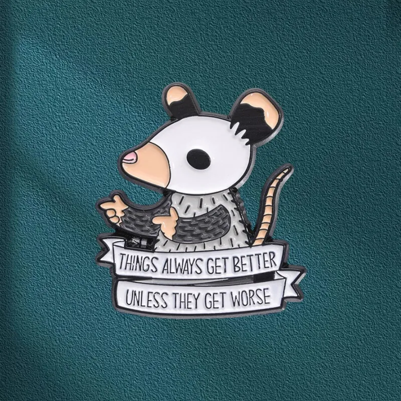 Funny Opossum Enamel Brooch Pin Zinc Alloy Cartoon Animal Badge With Humor Quote For Backpack Clothing Decoration Unisex
