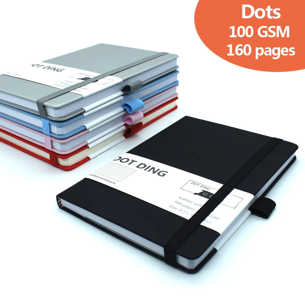 Dotted Notebook Bullet Journal PU Leather Soft Cover Thick Paper Elastic Band Pen Holder Stationery Writing Pad