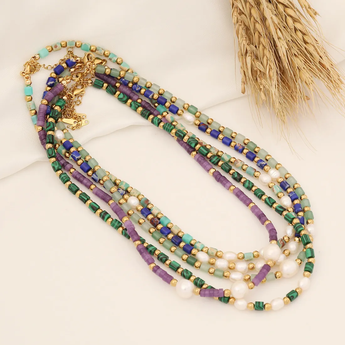 Collier Künstliche Perles Fait Main Pierre Naturelle Künstliche Perle Eau Douce Acier Inoxydable Bijoux Bohème Luxe Pour Femmes