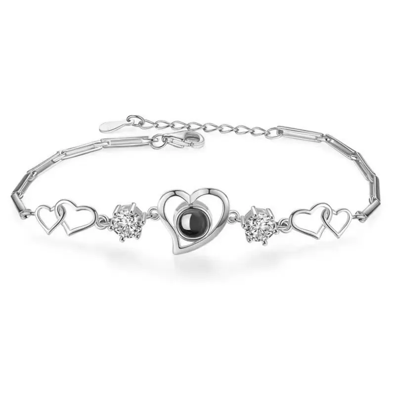 Heart Projection Bracelet Cubic Zirconia Multiple Languages I Love You Jewelry Gift For Women Romantic