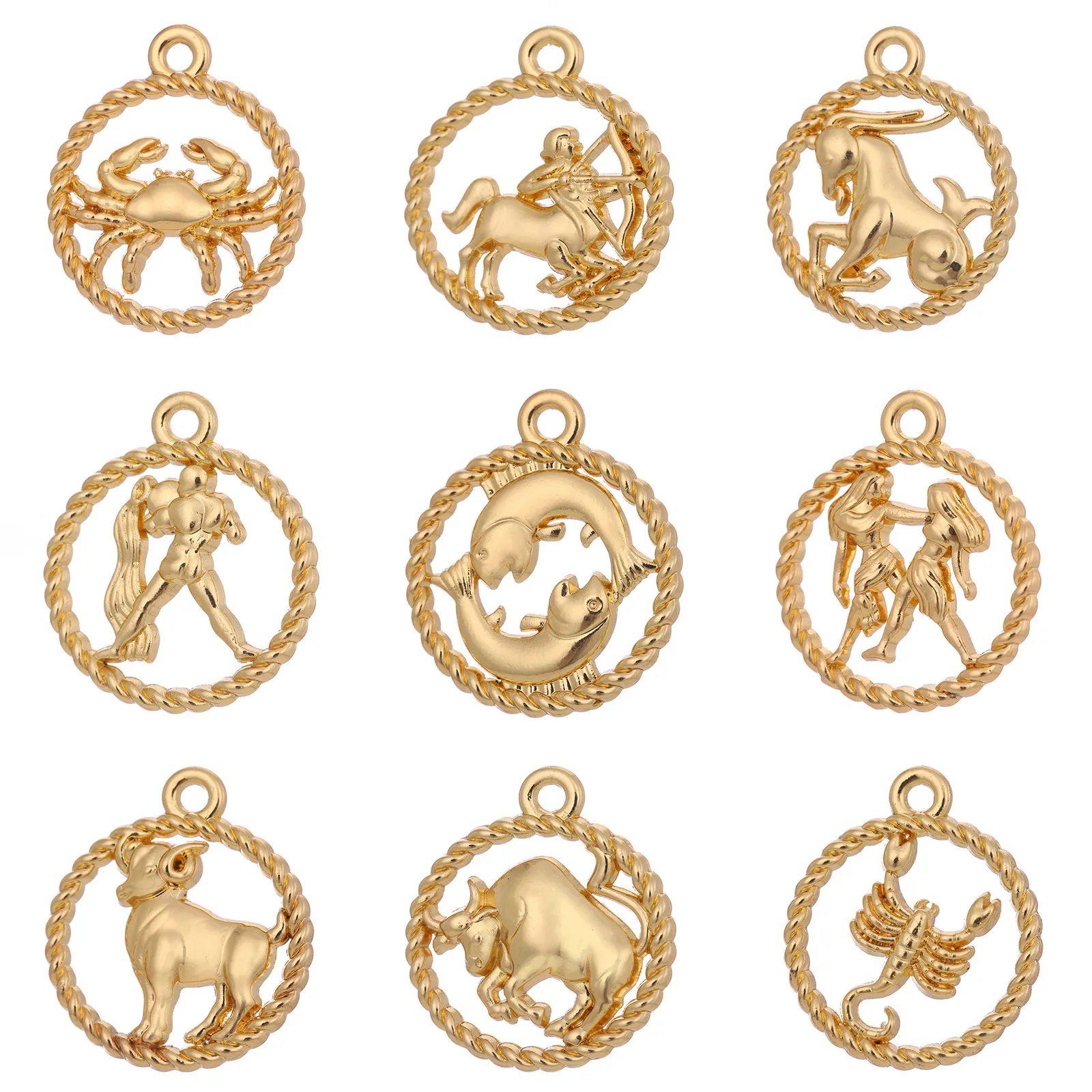 Zodiac Signs Charms Round Constellation Pendants Antique Alloy For DIY Jewelry Making Vintage Style