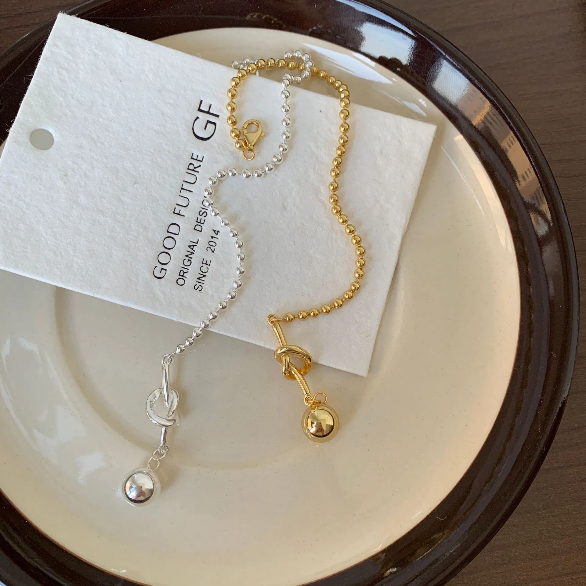 925 Sterling Silver Bead Chain Bracelet Minimalist Knot Design Heart Pendant Geometric INS Style Jewelry For Women