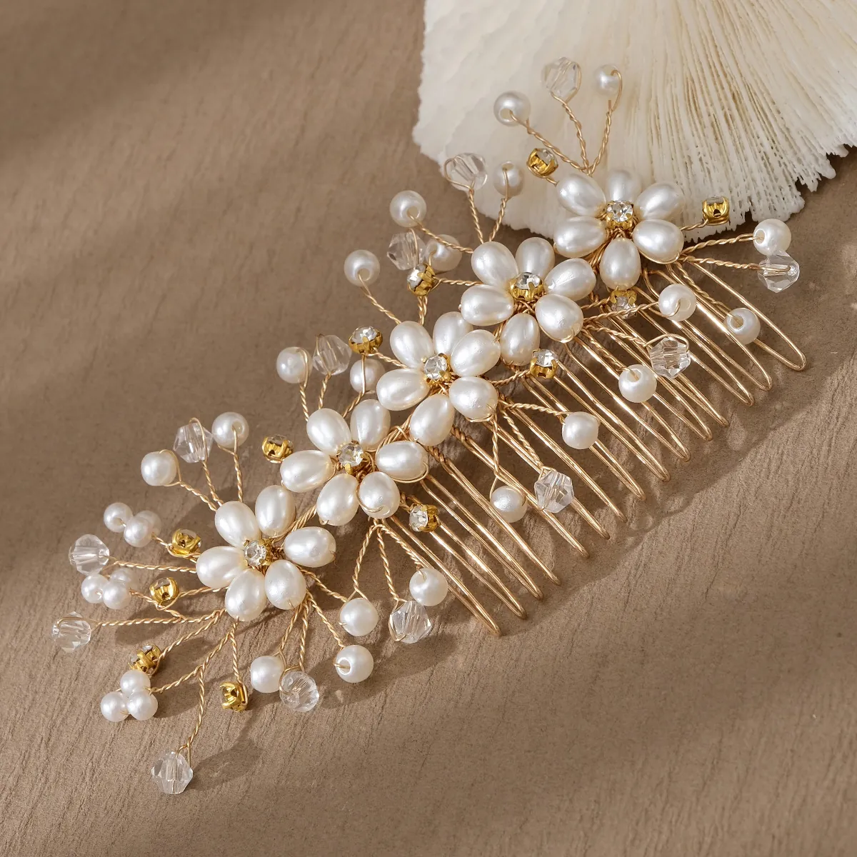 Peine De Pelo Novia Hecho A Mano Cristal Imitación Perla Artificial Diamante De Imitación Diseño Flor Hoja Para Accesorios Banquete Boda Mujeres