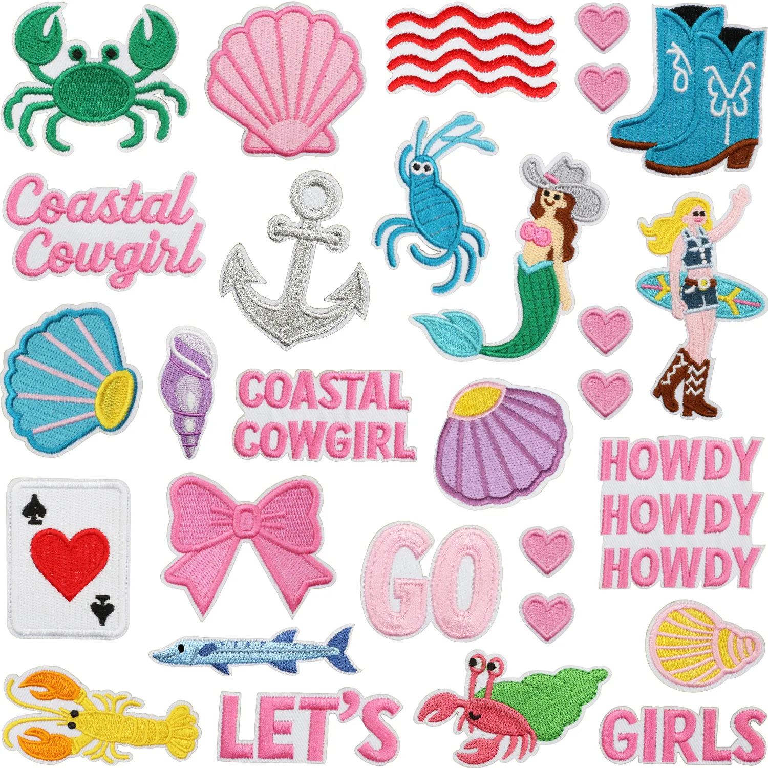 Mermaid Ocean Theme Embroidery Patches Iron On Fabric Applique For Clothing DIY Decoration Shell Coastal Cowgirl Style