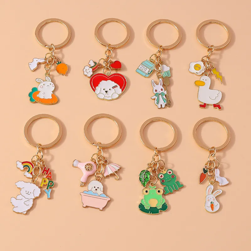 Creative Cartoon Animal Keychain Enamel Rabbit Dog Frog Duck Pendant Zinc Alloy Fashion Keyring For Bag Charm Women Kids Gift
