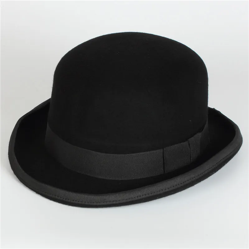 Vintage British Style Wool Felt Bowler Hat For Men Women Fashion Solid Color Round Top Short Brim Fedora Hat Party Streetwear Accessory