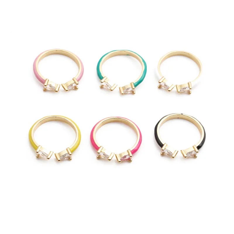 Anello Aperto In Smalto Di Moda Rame Placcato Oro Con Zircone A Forma Di Pera Gioielli Regolabili Per Donna