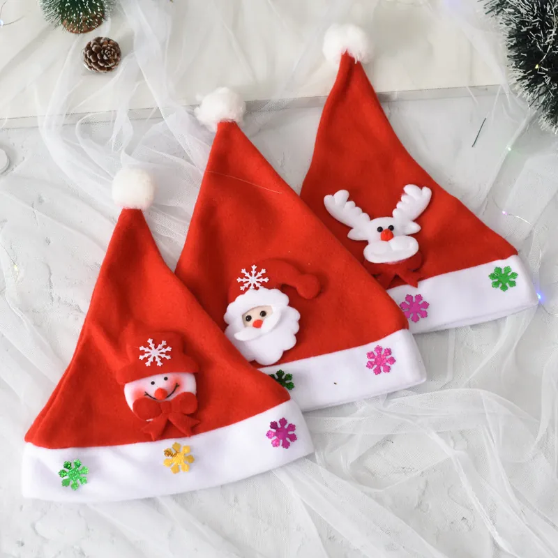 LED Light Up Christmas Hat Santa Claus Snowman Reindeer Felt Sequin For Holiday Party Celebration Kids Adults Festive
