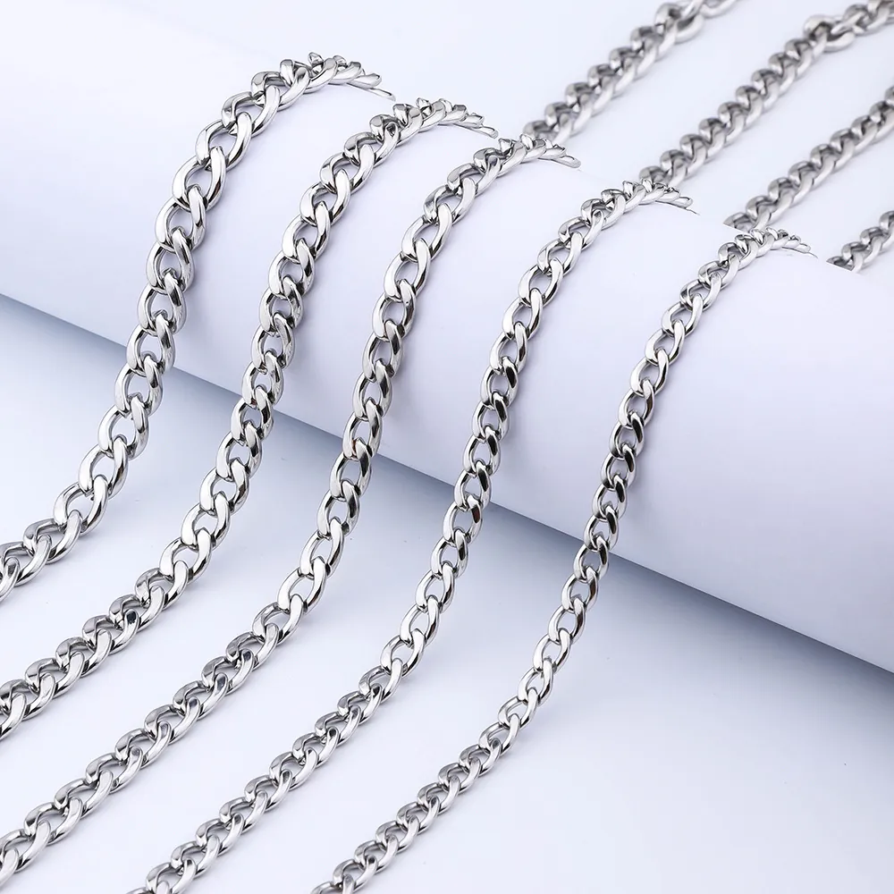 Cuban Curb Chain Necklace Stainless Steel Titanium Hip Hop Jewelry Punk Geometric Flat Links For Men Women