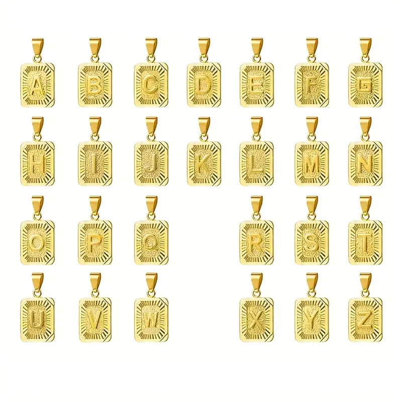 Collana Con Ciondolo Lettera Maiuscola Acciaio Inossidabile Placcato Oro 18K Catena Cubana Piastrina Rettangolare Hip Hop