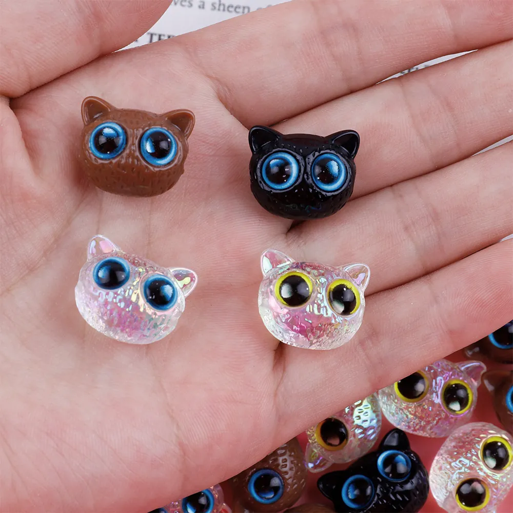 Cute Cartoon Cat Head Beads Acrylic 3D Spacers For DIY Jewelry Making Bracelets Keychains Adorable Animal Charms Craft Accessories