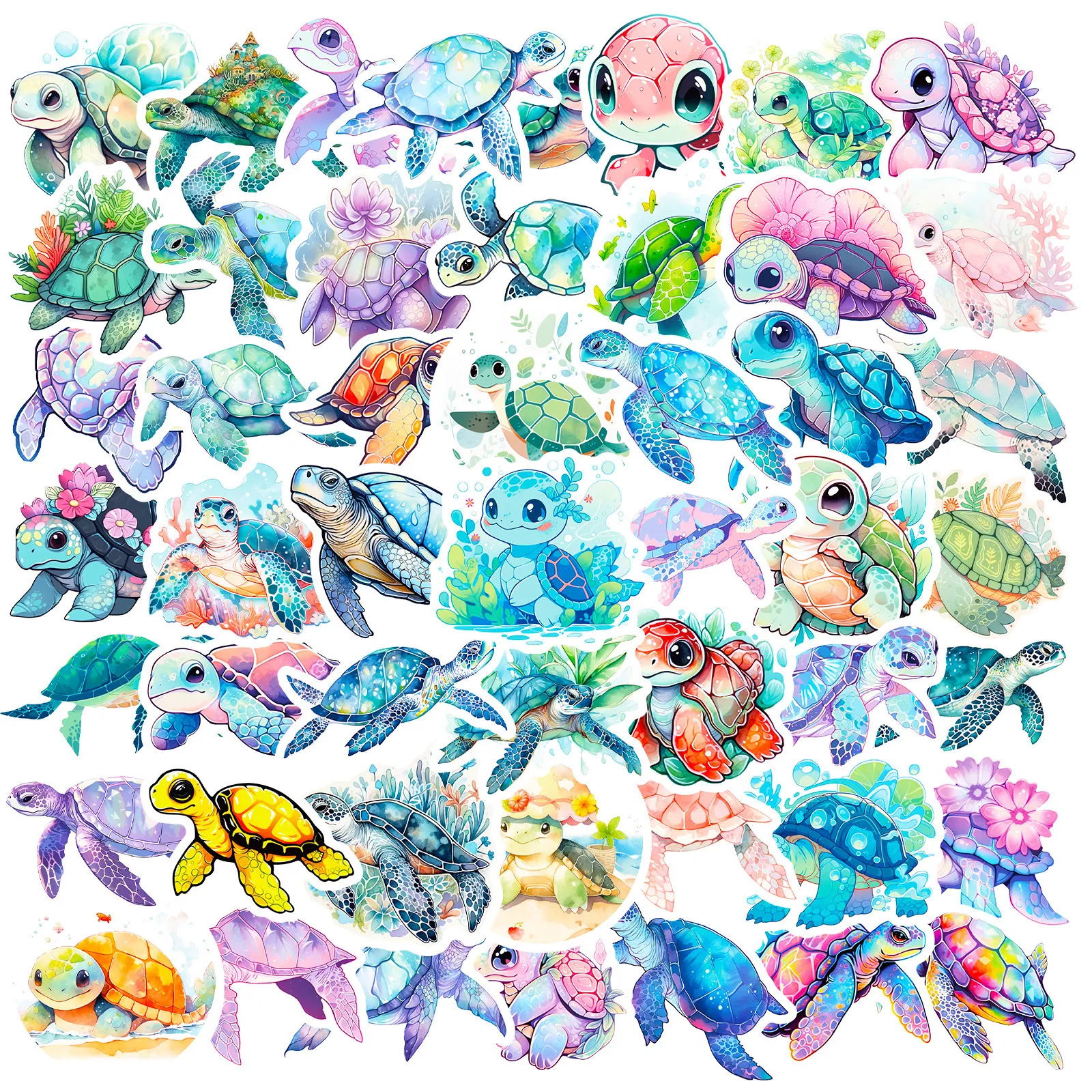Cartoon Sea Turtle Stickers Waterproof Vinyl Decals For Laptop Skateboard Water Bottle Decoration Kids Gift Colorful Watercolor Style
