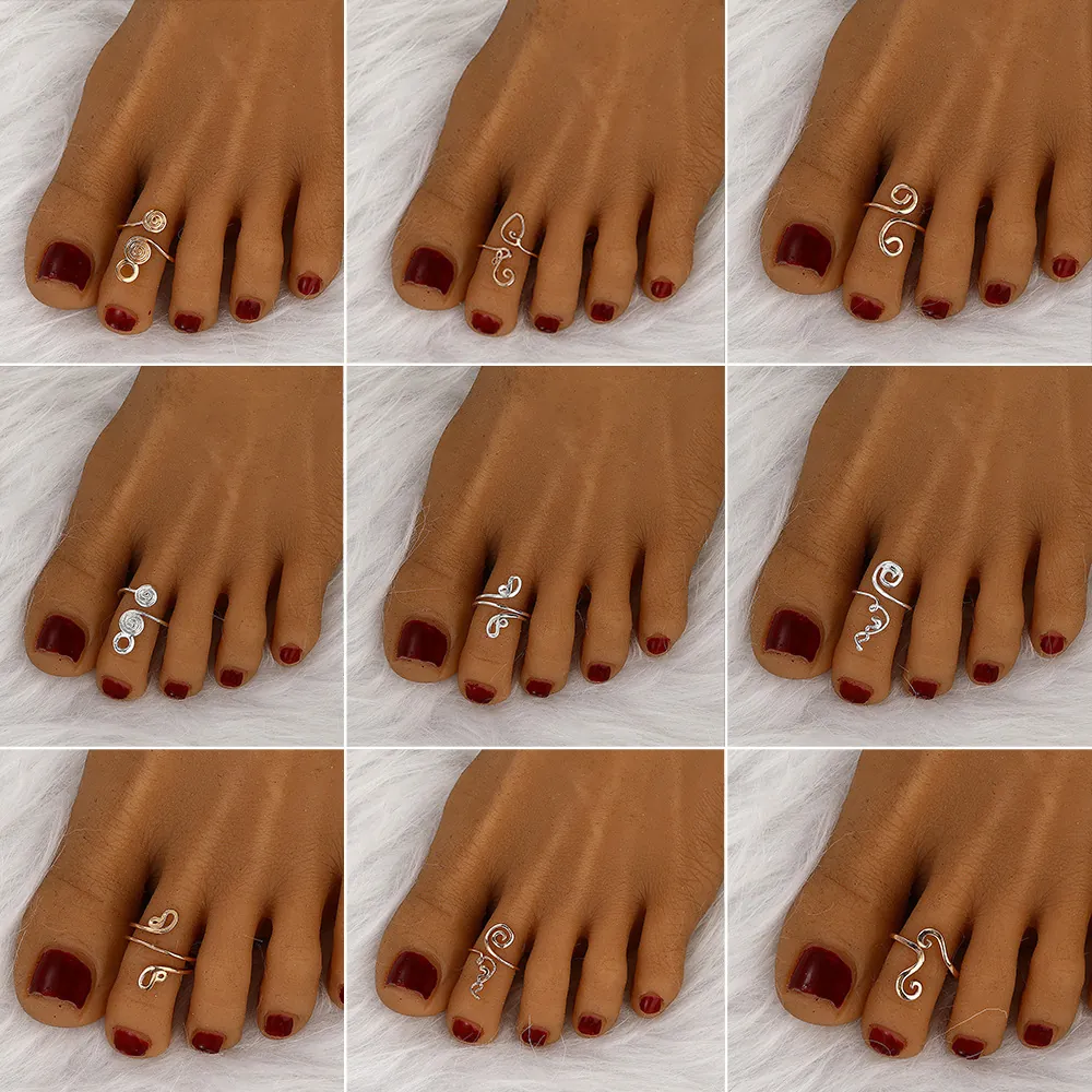 Geometric Copper Toe Rings For Women Adjustable Open Band Hollow Beach Jewelry Bohemian Sexy Ethnic Style Metal Foot Decor
