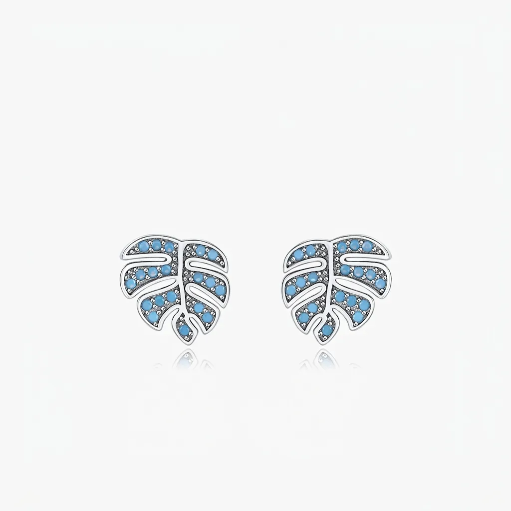 Monstera Blatt Ohrstecker Mit 925 Sterling Silber Ohrstecker Vintage Türkis Inlay Tropischen Stil Schmuck Für Frauen